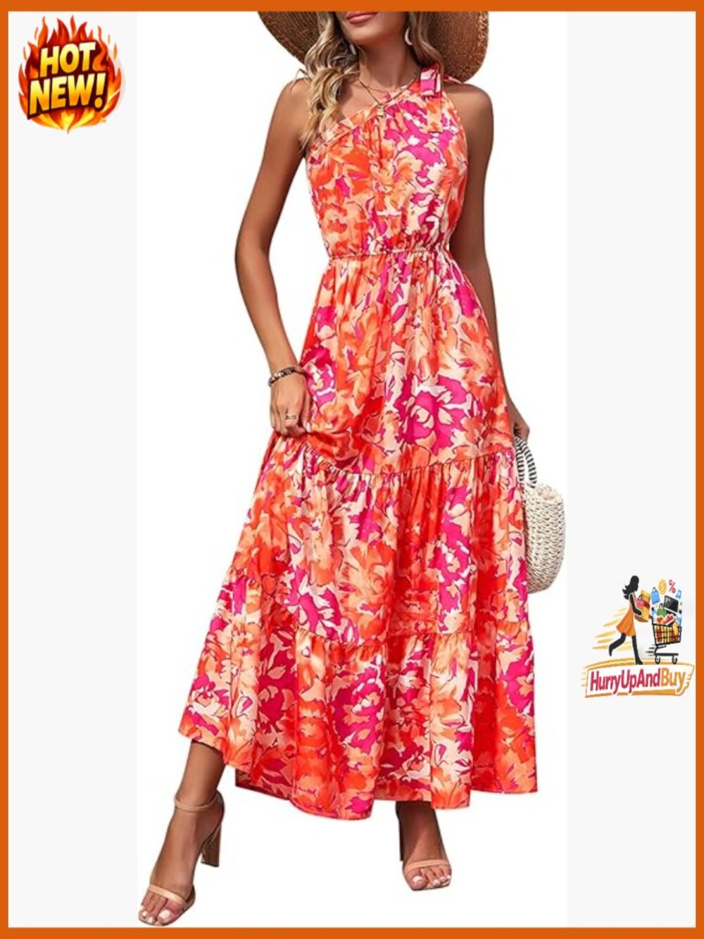 One Shoulder Maxi Dress Floral Boho Knot Ruffle Summer Wedding Guest